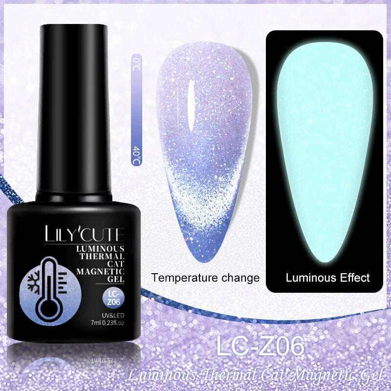 LILYCUTE 7ML Sparkling Glitter Rainbow Cat Magnetic Gel Nail Polish 9D Colorful Semi Permanent Soak Off Nail Art UV Gel Varnish - KIMLUD