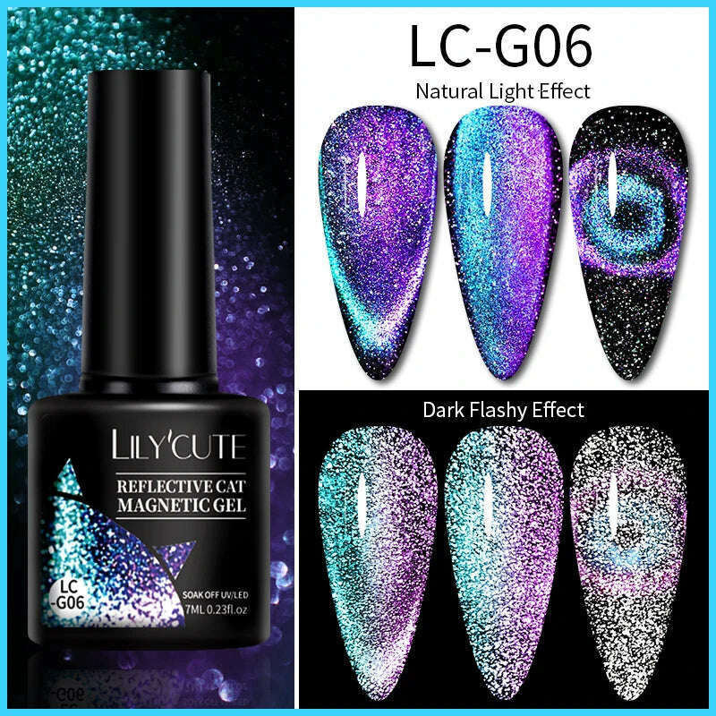 LILYCUTE 7ML Sparkling Glitter Rainbow Cat Magnetic Gel Nail Polish 9D Colorful Semi Permanent Soak Off Nail Art UV Gel Varnish - KIMLUD