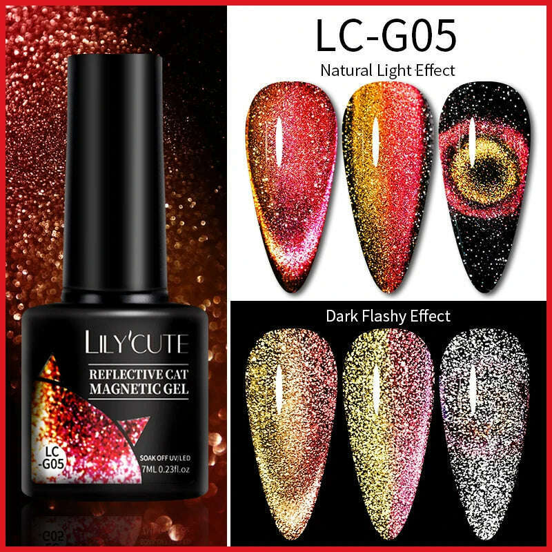 LILYCUTE 7ML Sparkling Glitter Rainbow Cat Magnetic Gel Nail Polish 9D Colorful Semi Permanent Soak Off Nail Art UV Gel Varnish - KIMLUD