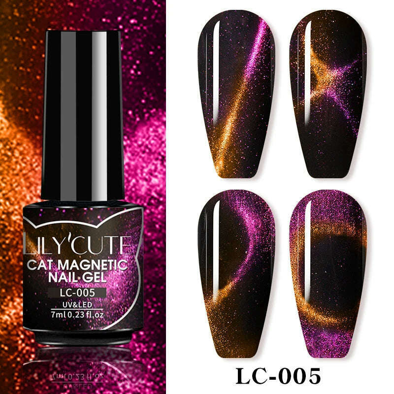 LILYCUTE 7ML Sparkling Glitter Rainbow Cat Magnetic Gel Nail Polish 9D Colorful Semi Permanent Soak Off Nail Art UV Gel Varnish - KIMLUD