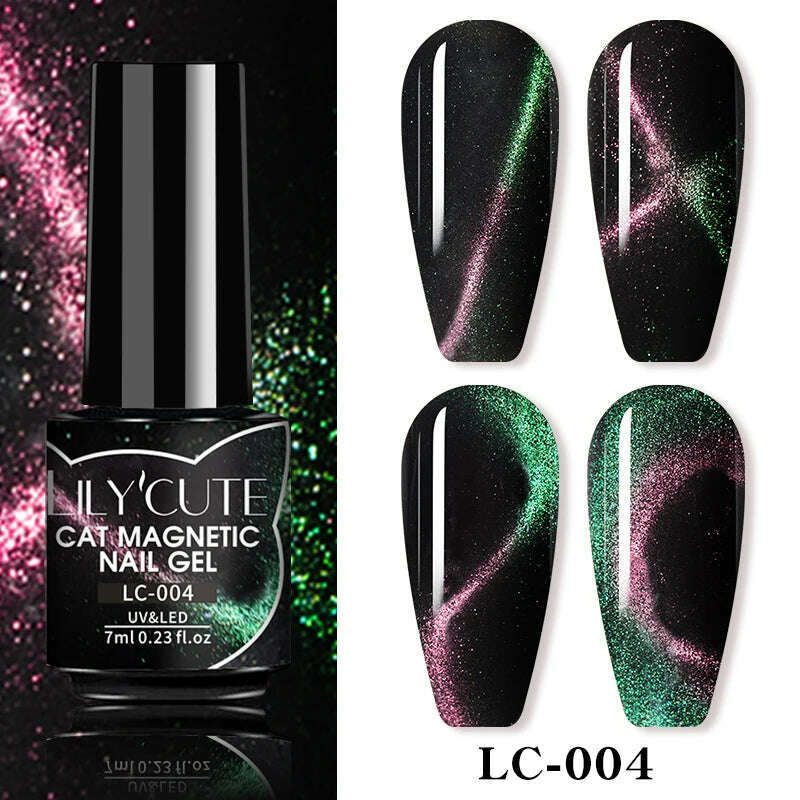 LILYCUTE 7ML Sparkling Glitter Rainbow Cat Magnetic Gel Nail Polish 9D Colorful Semi Permanent Soak Off Nail Art UV Gel Varnish - KIMLUD
