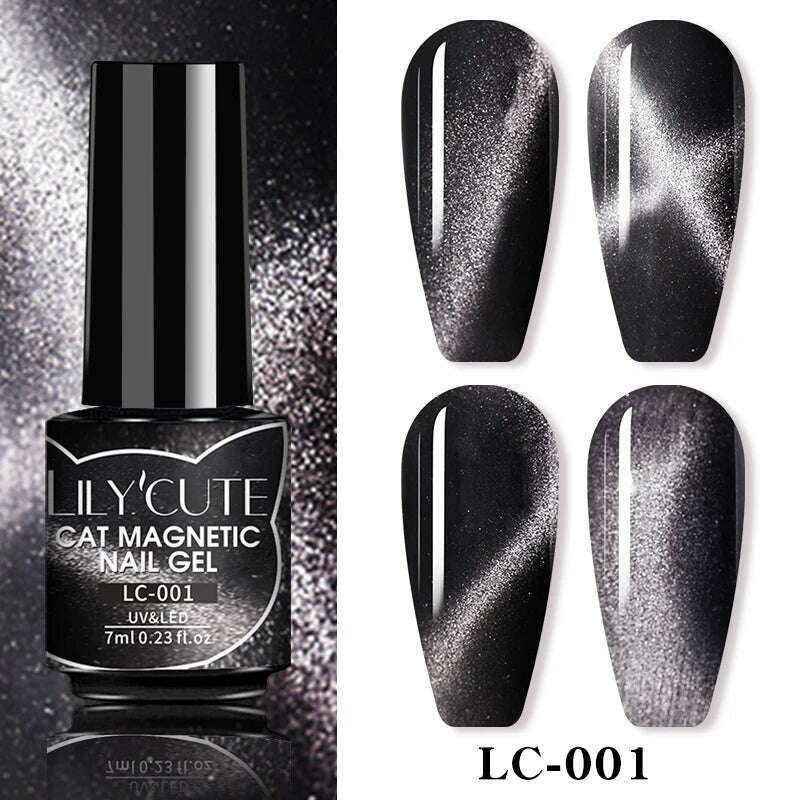 LILYCUTE 7ML Sparkling Glitter Rainbow Cat Magnetic Gel Nail Polish 9D Colorful Semi Permanent Soak Off Nail Art UV Gel Varnish - KIMLUD