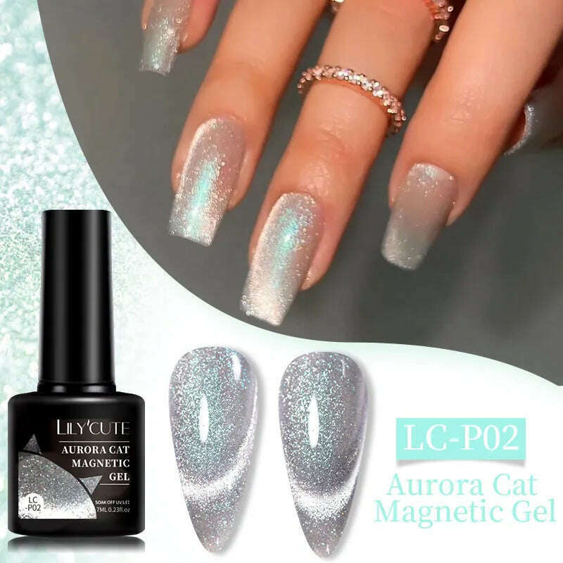 LILYCUTE 7ML Sparkling Glitter Rainbow Cat Magnetic Gel Nail Polish 9D Colorful Semi Permanent Soak Off Nail Art UV Gel Varnish - KIMLUD