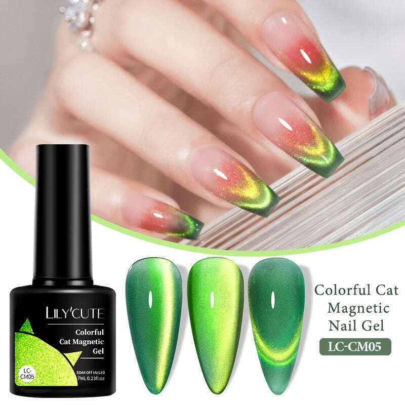 LILYCUTE 7ML Sparkling Glitter Rainbow Cat Magnetic Gel Nail Polish 9D Colorful Semi Permanent Soak Off Nail Art UV Gel Varnish - KIMLUD