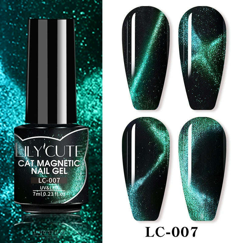 LILYCUTE 7ML Sparkling Glitter Rainbow Cat Magnetic Gel Nail Polish 9D Colorful Semi Permanent Soak Off Nail Art UV Gel Varnish - KIMLUD