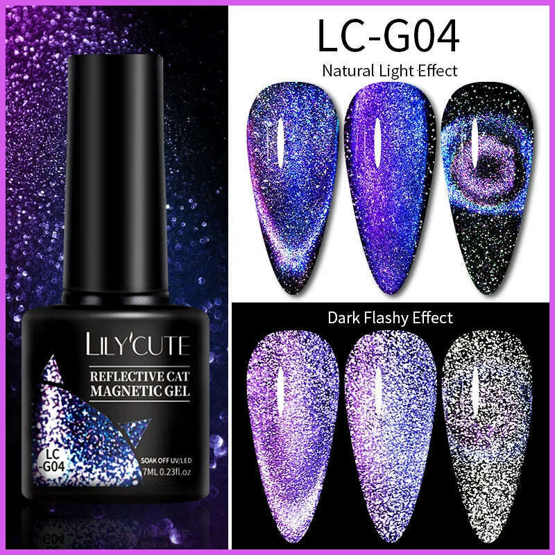 LILYCUTE 7ML Sparkling Glitter Rainbow Cat Magnetic Gel Nail Polish 9D Colorful Semi Permanent Soak Off Nail Art UV Gel Varnish - KIMLUD