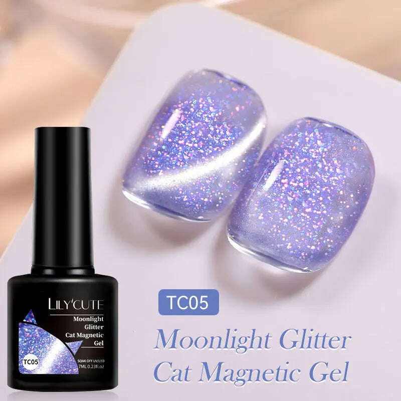 LILYCUTE 7ML Sparkling Glitter Rainbow Cat Magnetic Gel Nail Polish 9D Colorful Semi Permanent Soak Off Nail Art UV Gel Varnish - KIMLUD