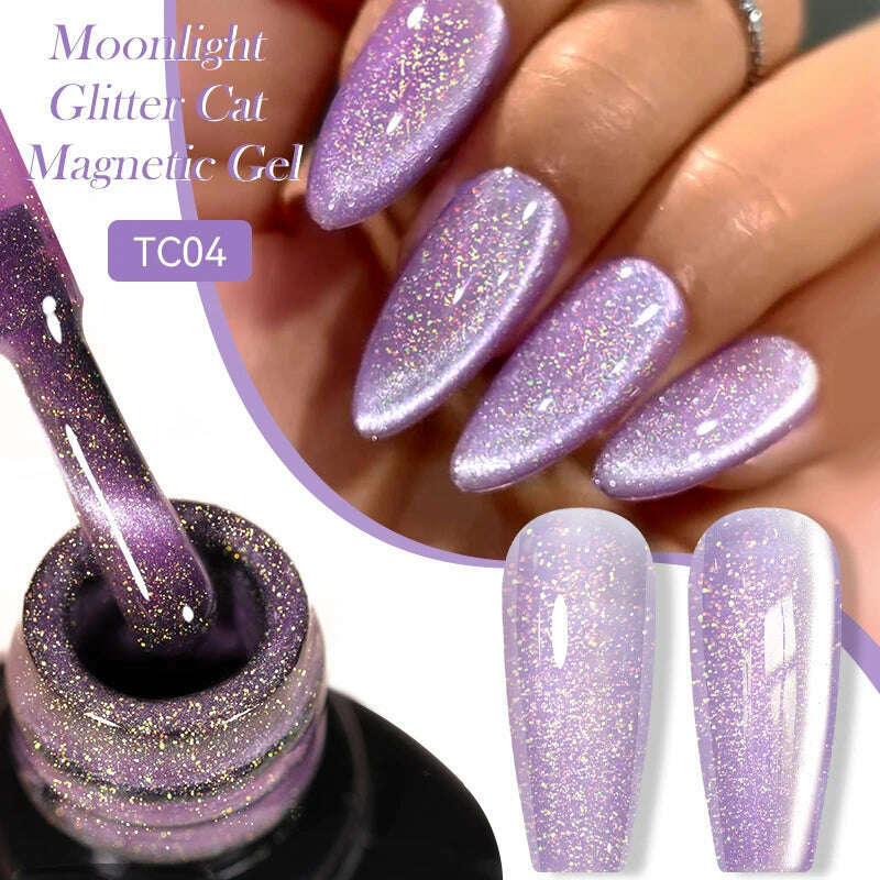 LILYCUTE 7ML Sparkling Glitter Rainbow Cat Magnetic Gel Nail Polish 9D Colorful Semi Permanent Soak Off Nail Art UV Gel Varnish - KIMLUD