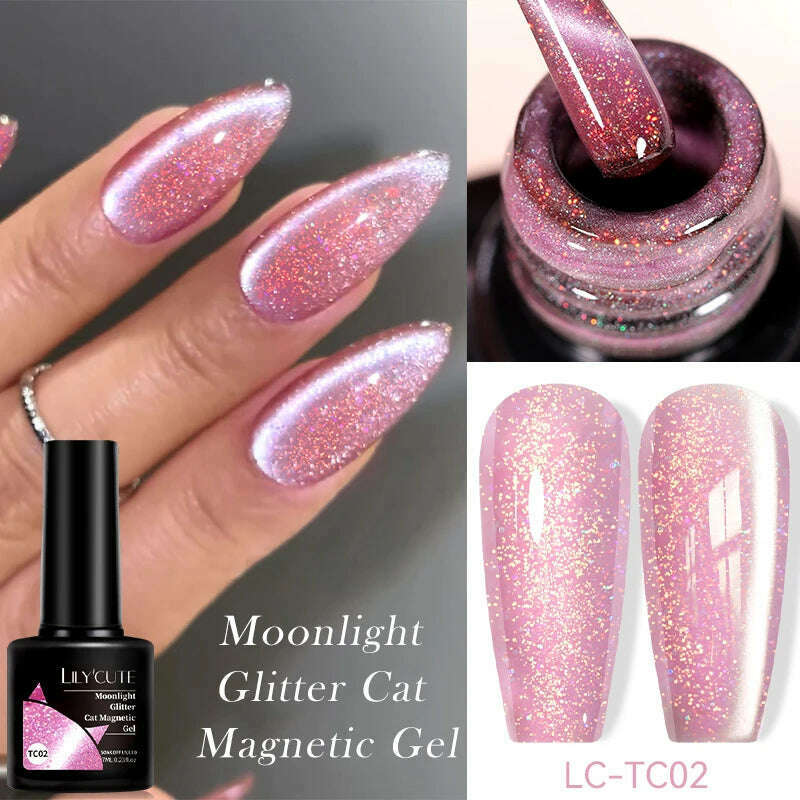 LILYCUTE 7ML Sparkling Glitter Rainbow Cat Magnetic Gel Nail Polish 9D Colorful Semi Permanent Soak Off Nail Art UV Gel Varnish - KIMLUD