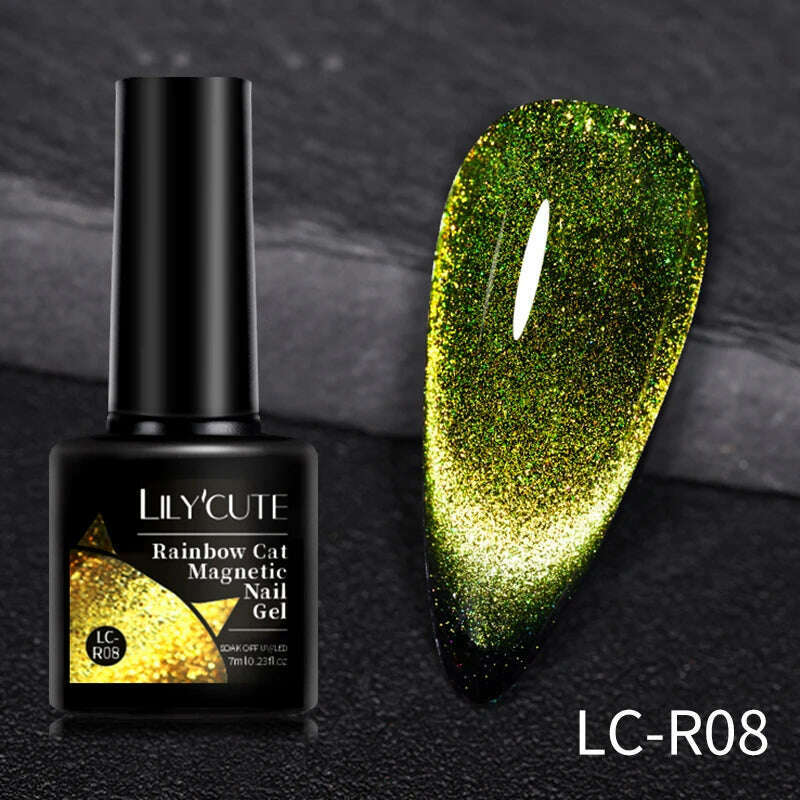 LILYCUTE 7ML Sparkling Glitter Rainbow Cat Magnetic Gel Nail Polish 9D Colorful Semi Permanent Soak Off Nail Art UV Gel Varnish - KIMLUD