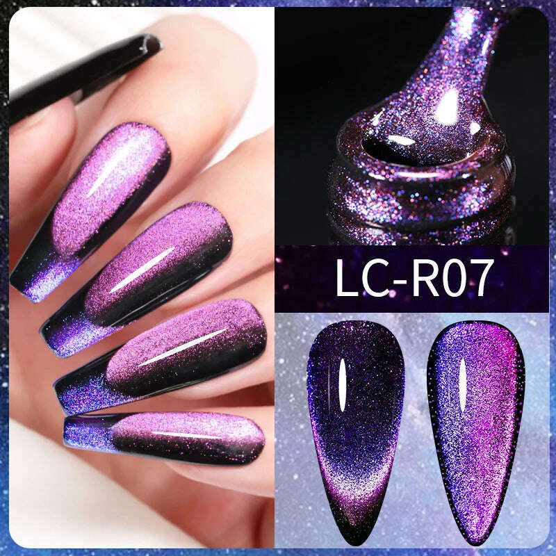 LILYCUTE 7ML Sparkling Glitter Rainbow Cat Magnetic Gel Nail Polish 9D Colorful Semi Permanent Soak Off Nail Art UV Gel Varnish - KIMLUD