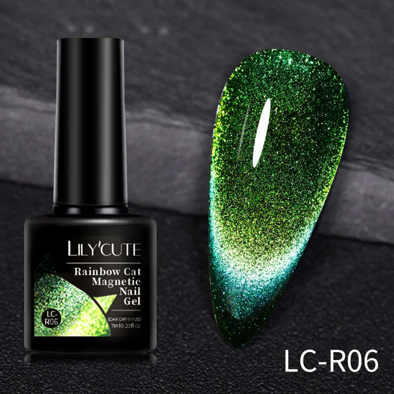 LILYCUTE 7ML Sparkling Glitter Rainbow Cat Magnetic Gel Nail Polish 9D Colorful Semi Permanent Soak Off Nail Art UV Gel Varnish - KIMLUD