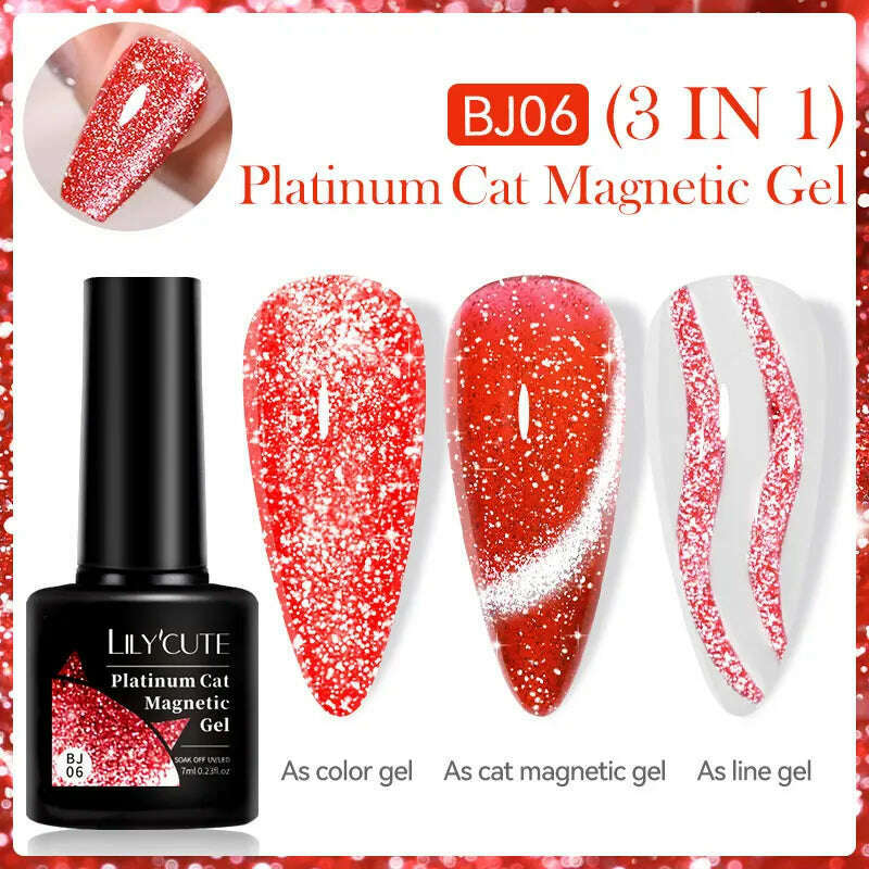 LILYCUTE 7ML Sparkling Glitter Rainbow Cat Magnetic Gel Nail Polish 9D Colorful Semi Permanent Soak Off Nail Art UV Gel Varnish - KIMLUD