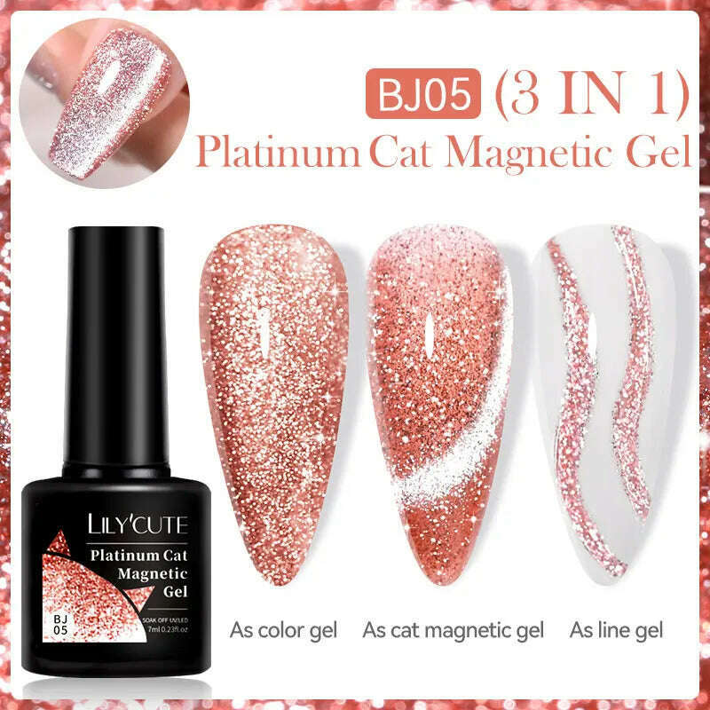 LILYCUTE 7ML Sparkling Glitter Rainbow Cat Magnetic Gel Nail Polish 9D Colorful Semi Permanent Soak Off Nail Art UV Gel Varnish - KIMLUD