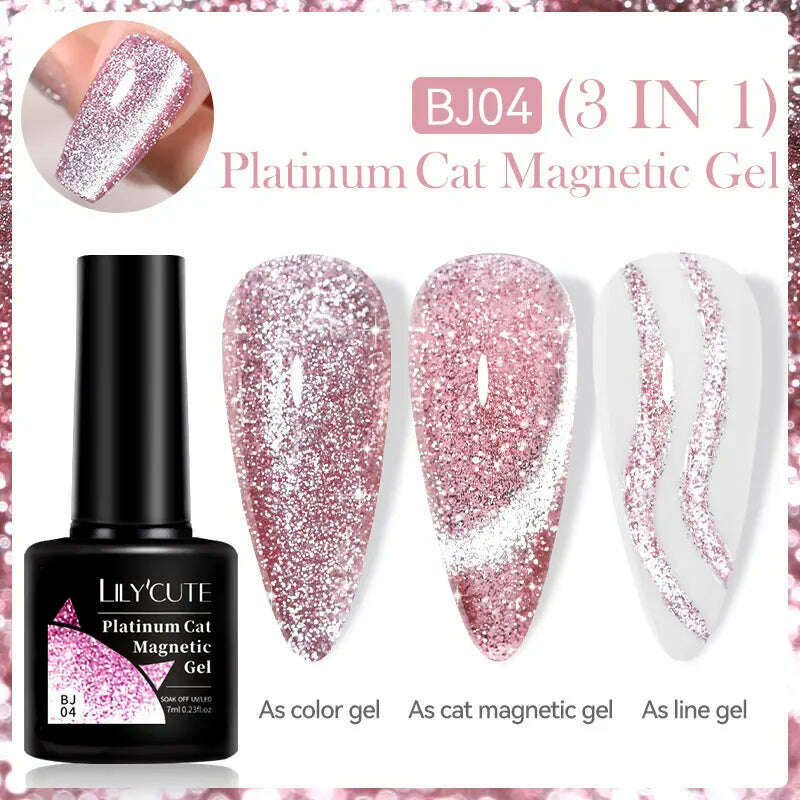 LILYCUTE 7ML Sparkling Glitter Rainbow Cat Magnetic Gel Nail Polish 9D Colorful Semi Permanent Soak Off Nail Art UV Gel Varnish - KIMLUD