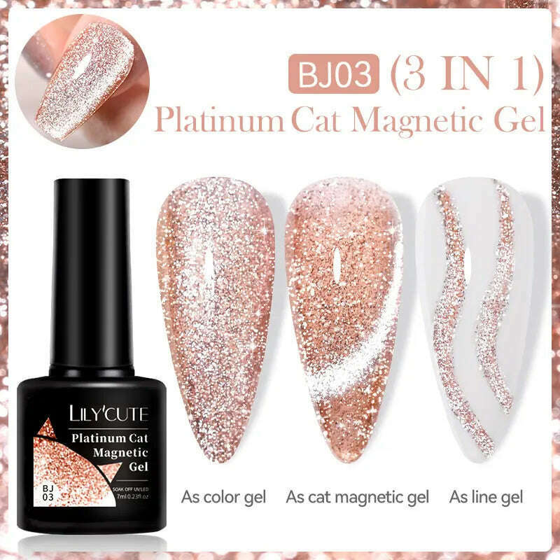 LILYCUTE 7ML Sparkling Glitter Rainbow Cat Magnetic Gel Nail Polish 9D Colorful Semi Permanent Soak Off Nail Art UV Gel Varnish - KIMLUD