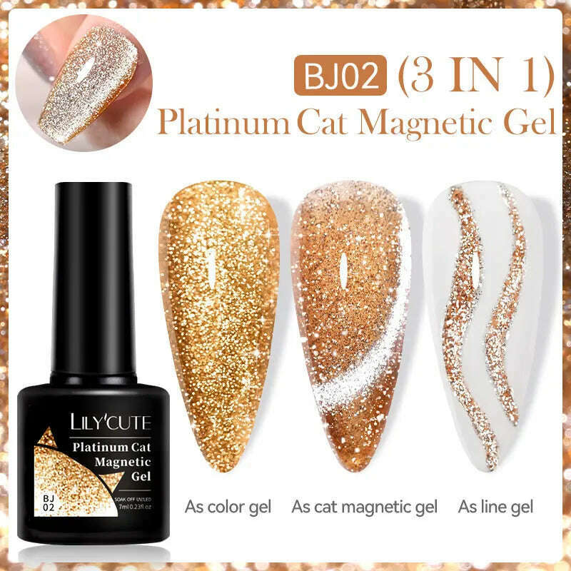 LILYCUTE 7ML Sparkling Glitter Rainbow Cat Magnetic Gel Nail Polish 9D Colorful Semi Permanent Soak Off Nail Art UV Gel Varnish - KIMLUD