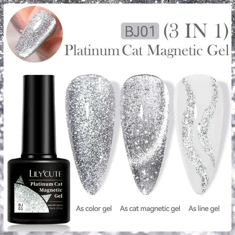 LILYCUTE 7ML Sparkling Glitter Rainbow Cat Magnetic Gel Nail Polish 9D Colorful Semi Permanent Soak Off Nail Art UV Gel Varnish - KIMLUD
