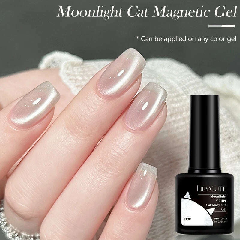 LILYCUTE 7ML Sparkling Glitter Rainbow Cat Magnetic Gel Nail Polish 9D Colorful Semi Permanent Soak Off Nail Art UV Gel Varnish - KIMLUD