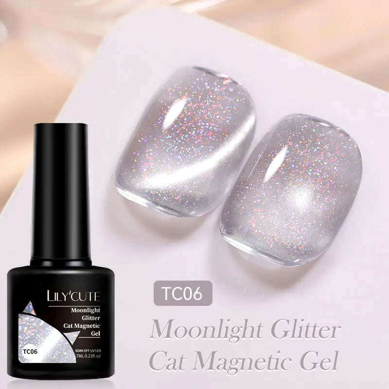 LILYCUTE 7ML Sparkling Glitter Rainbow Cat Magnetic Gel Nail Polish 9D Colorful Semi Permanent Soak Off Nail Art UV Gel Varnish - KIMLUD