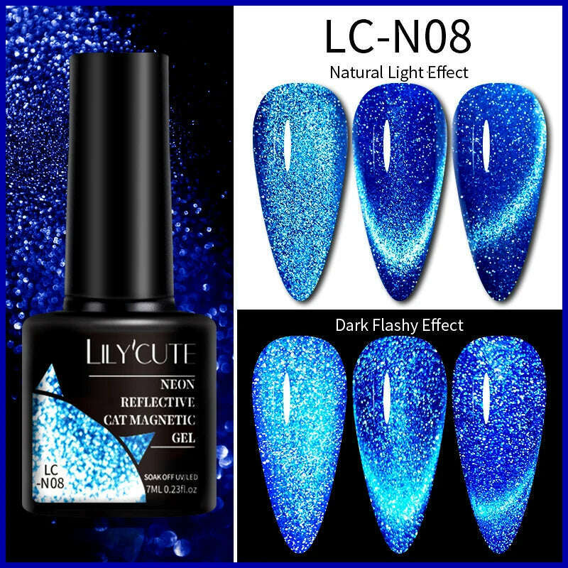 LILYCUTE 7ML Sparkling Glitter Rainbow Cat Magnetic Gel Nail Polish 9D Colorful Semi Permanent Soak Off Nail Art UV Gel Varnish - KIMLUD