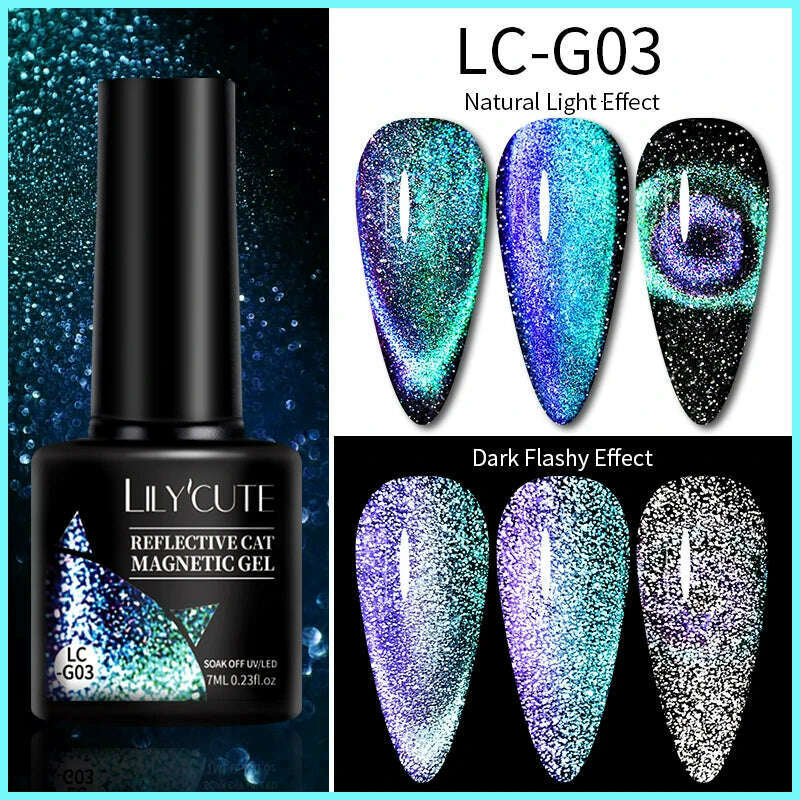 LILYCUTE 7ML Sparkling Glitter Rainbow Cat Magnetic Gel Nail Polish 9D Colorful Semi Permanent Soak Off Nail Art UV Gel Varnish - KIMLUD