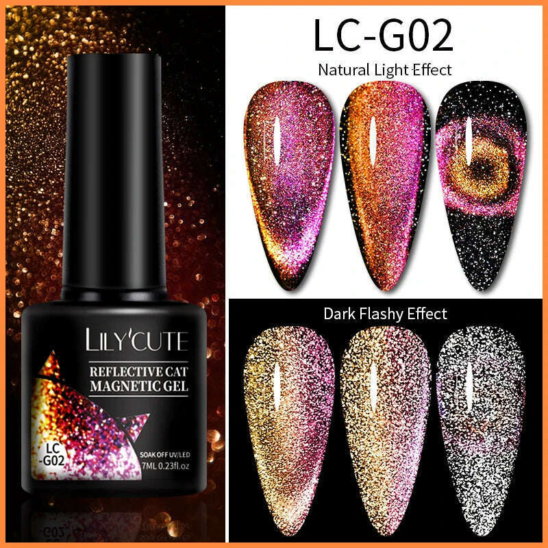 LILYCUTE 7ML Sparkling Glitter Rainbow Cat Magnetic Gel Nail Polish 9D Colorful Semi Permanent Soak Off Nail Art UV Gel Varnish - KIMLUD