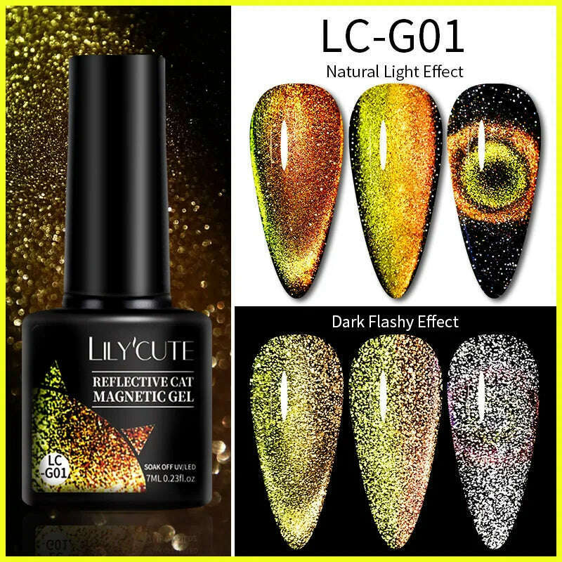 LILYCUTE 7ML Sparkling Glitter Rainbow Cat Magnetic Gel Nail Polish 9D Colorful Semi Permanent Soak Off Nail Art UV Gel Varnish - KIMLUD