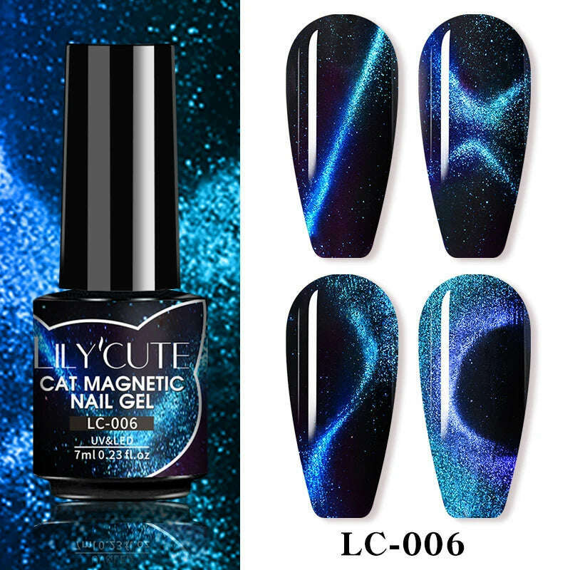 LILYCUTE 7ML Sparkling Glitter Rainbow Cat Magnetic Gel Nail Polish 9D Colorful Semi Permanent Soak Off Nail Art UV Gel Varnish - KIMLUD