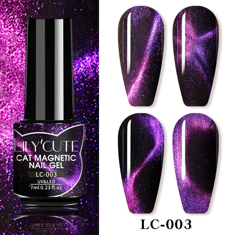 LILYCUTE 7ML Sparkling Glitter Rainbow Cat Magnetic Gel Nail Polish 9D Colorful Semi Permanent Soak Off Nail Art UV Gel Varnish - KIMLUD