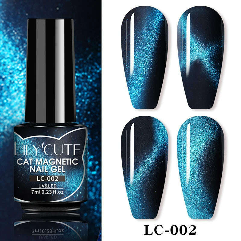 LILYCUTE 7ML Sparkling Glitter Rainbow Cat Magnetic Gel Nail Polish 9D Colorful Semi Permanent Soak Off Nail Art UV Gel Varnish - KIMLUD