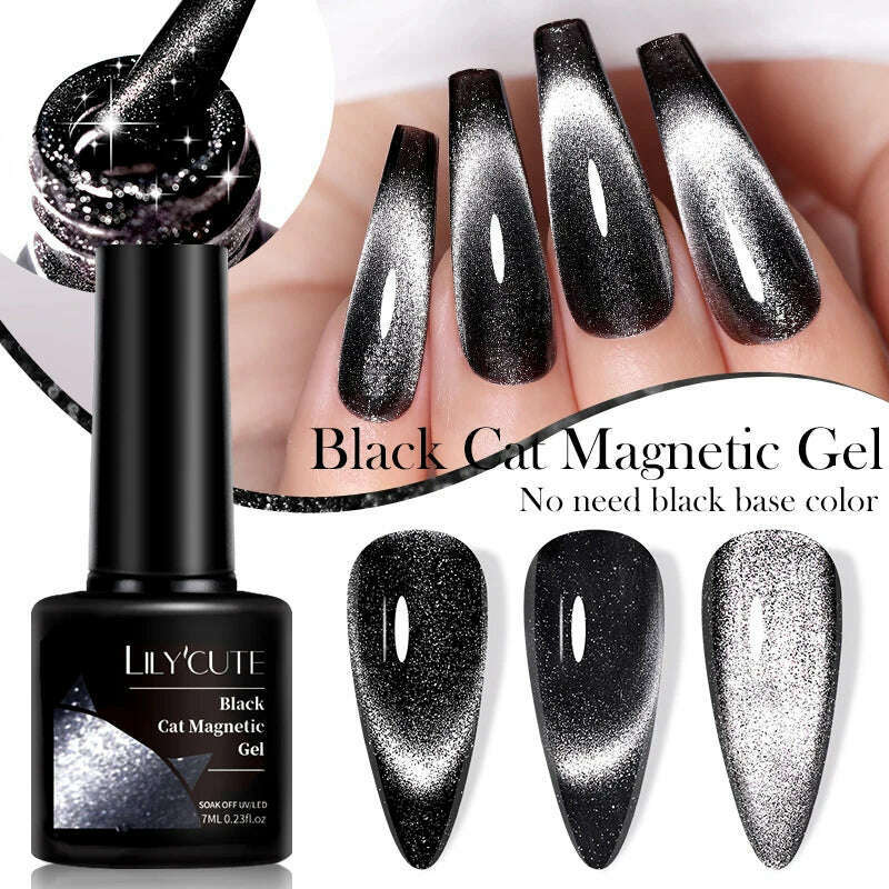 LILYCUTE 7ML Sparkling Glitter Rainbow Cat Magnetic Gel Nail Polish 9D Colorful Semi Permanent Soak Off Nail Art UV Gel Varnish - KIMLUD