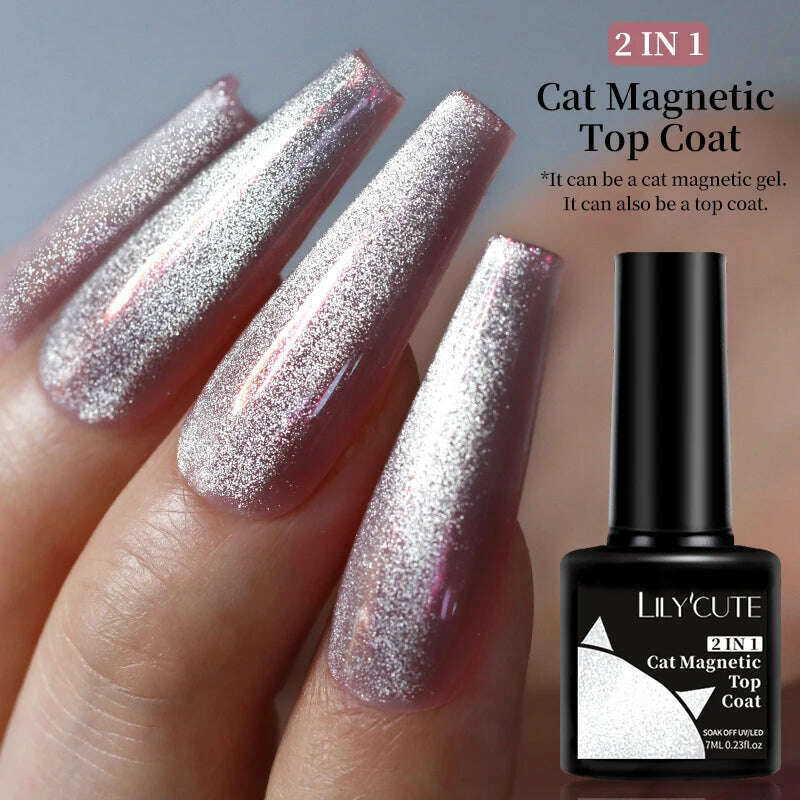 LILYCUTE 7ML Sparkling Glitter Rainbow Cat Magnetic Gel Nail Polish 9D Colorful Semi Permanent Soak Off Nail Art UV Gel Varnish - KIMLUD