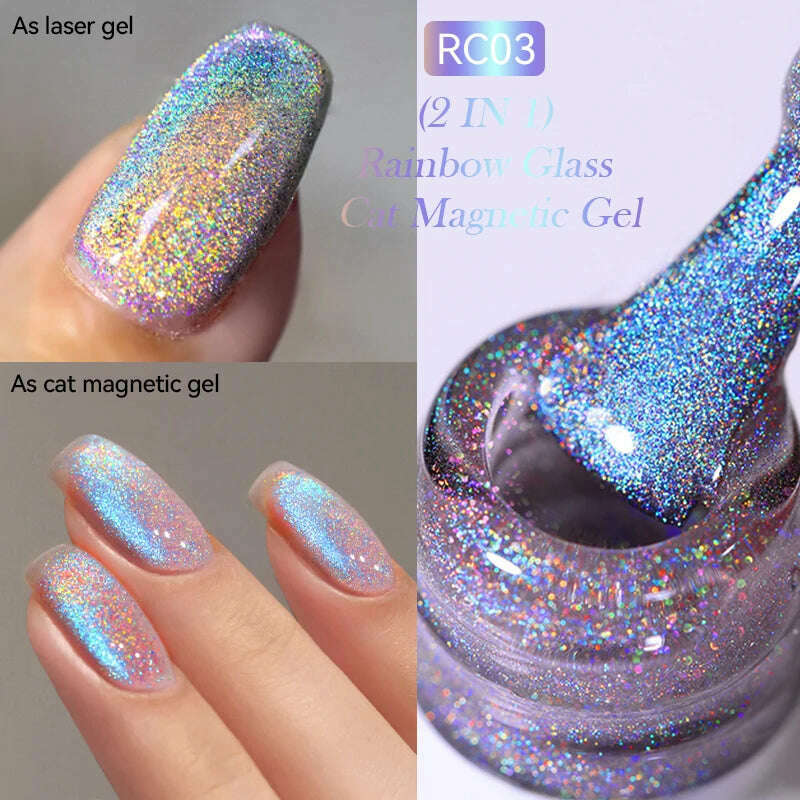 LILYCUTE 7ML Sparkling Glitter Rainbow Cat Magnetic Gel Nail Polish 9D Colorful Semi Permanent Soak Off Nail Art UV Gel Varnish - KIMLUD