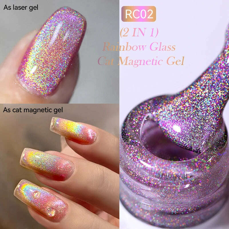LILYCUTE 7ML Sparkling Glitter Rainbow Cat Magnetic Gel Nail Polish 9D Colorful Semi Permanent Soak Off Nail Art UV Gel Varnish - KIMLUD