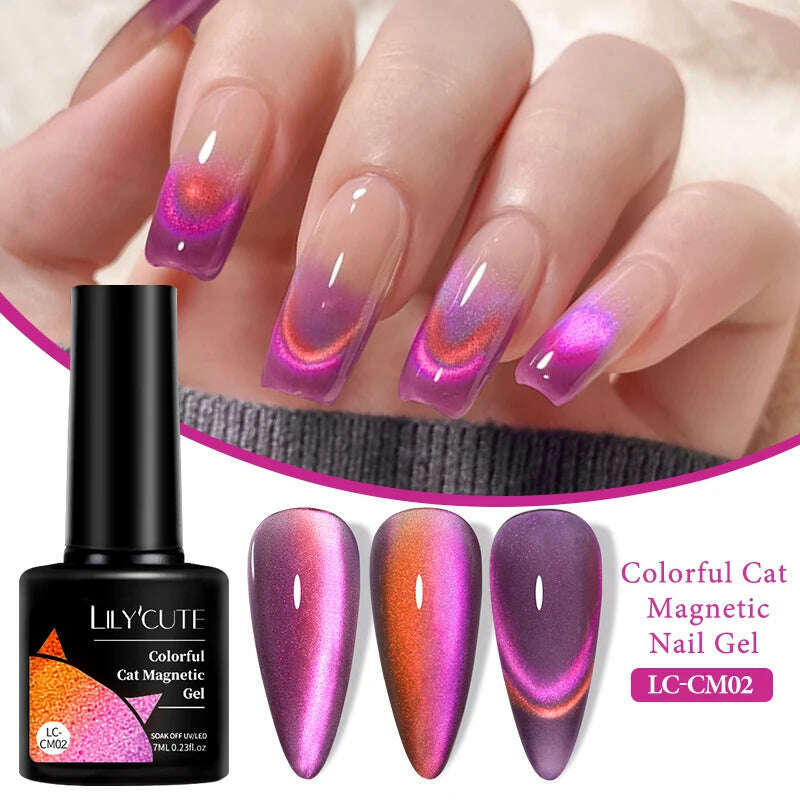 LILYCUTE 7ML Sparkling Glitter Rainbow Cat Magnetic Gel Nail Polish 9D Colorful Semi Permanent Soak Off Nail Art UV Gel Varnish - KIMLUD