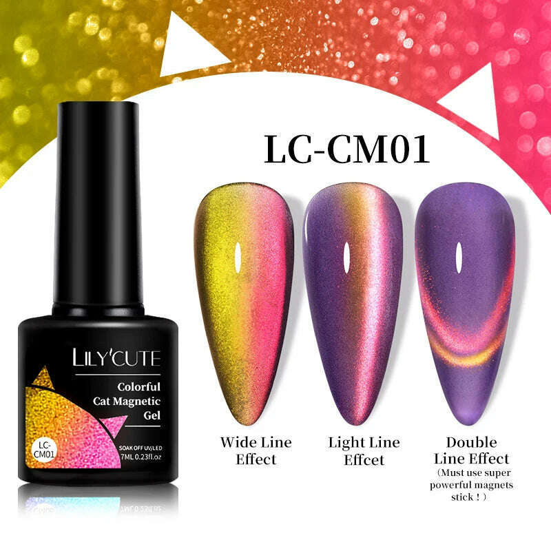 LILYCUTE 7ML Sparkling Glitter Rainbow Cat Magnetic Gel Nail Polish 9D Colorful Semi Permanent Soak Off Nail Art UV Gel Varnish - KIMLUD