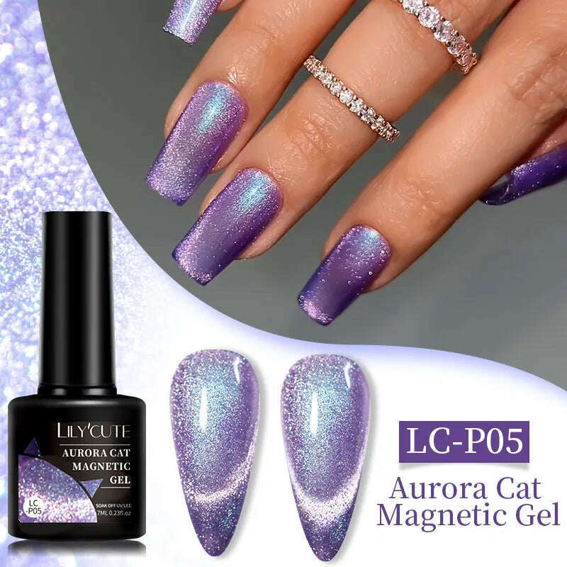 LILYCUTE 7ML Sparkling Glitter Rainbow Cat Magnetic Gel Nail Polish 9D Colorful Semi Permanent Soak Off Nail Art UV Gel Varnish - KIMLUD