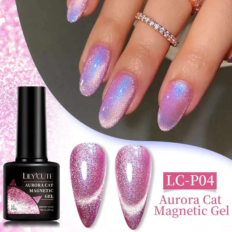 LILYCUTE 7ML Sparkling Glitter Rainbow Cat Magnetic Gel Nail Polish 9D Colorful Semi Permanent Soak Off Nail Art UV Gel Varnish - KIMLUD