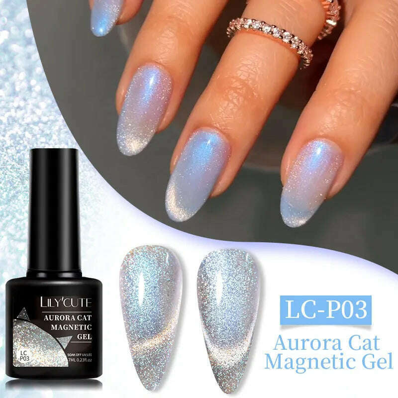 LILYCUTE 7ML Sparkling Glitter Rainbow Cat Magnetic Gel Nail Polish 9D Colorful Semi Permanent Soak Off Nail Art UV Gel Varnish - KIMLUD