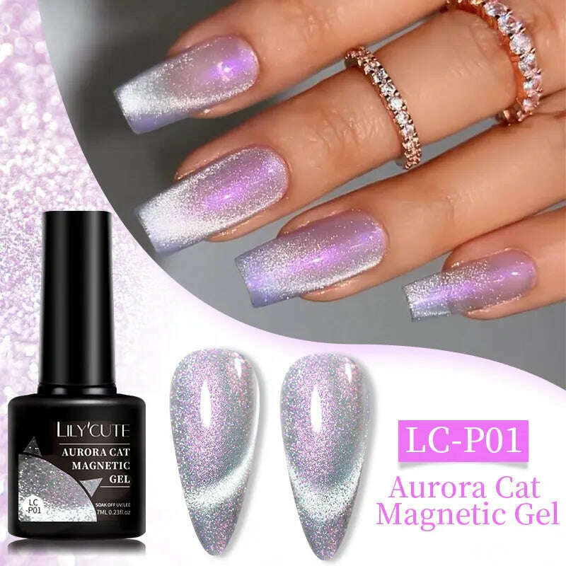 LILYCUTE 7ML Sparkling Glitter Rainbow Cat Magnetic Gel Nail Polish 9D Colorful Semi Permanent Soak Off Nail Art UV Gel Varnish - KIMLUD