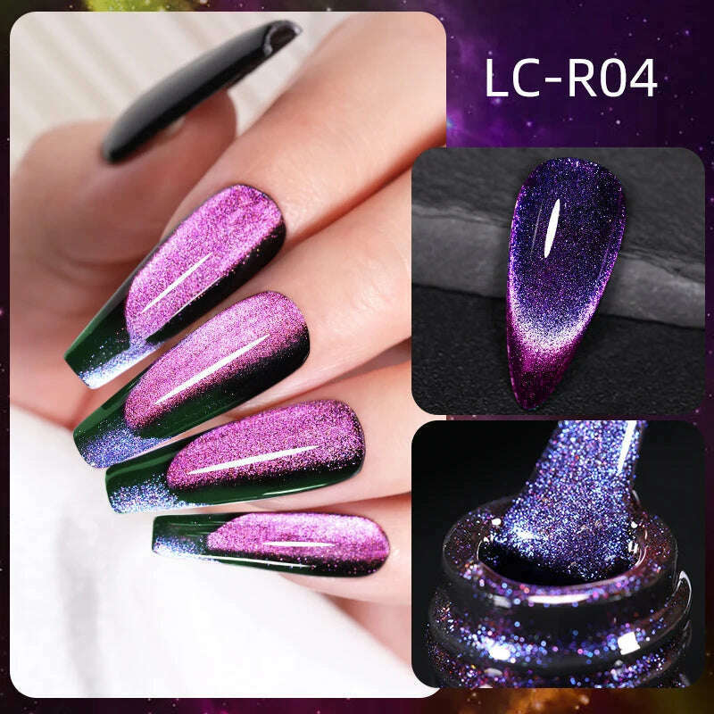 LILYCUTE 7ML Sparkling Glitter Rainbow Cat Magnetic Gel Nail Polish 9D Colorful Semi Permanent Soak Off Nail Art UV Gel Varnish - KIMLUD
