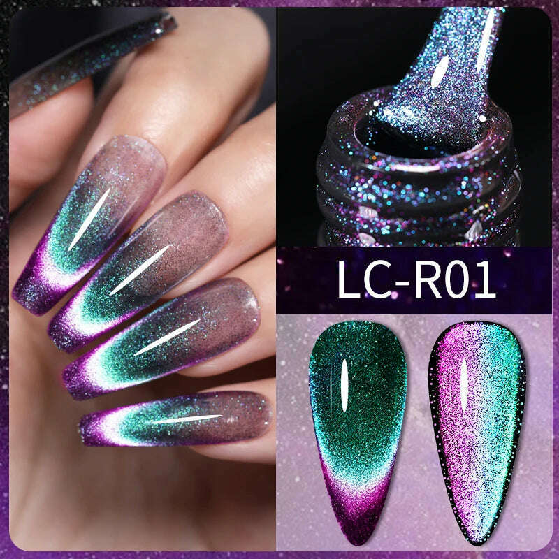 LILYCUTE 7ML Sparkling Glitter Rainbow Cat Magnetic Gel Nail Polish 9D Colorful Semi Permanent Soak Off Nail Art UV Gel Varnish - KIMLUD