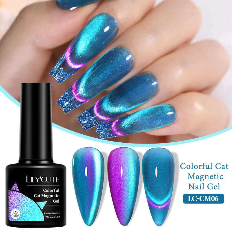 LILYCUTE 7ML Sparkling Glitter Rainbow Cat Magnetic Gel Nail Polish 9D Colorful Semi Permanent Soak Off Nail Art UV Gel Varnish - KIMLUD
