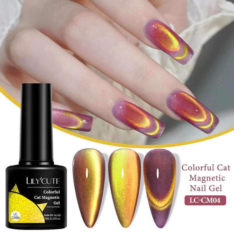 LILYCUTE 7ML Sparkling Glitter Rainbow Cat Magnetic Gel Nail Polish 9D Colorful Semi Permanent Soak Off Nail Art UV Gel Varnish - KIMLUD