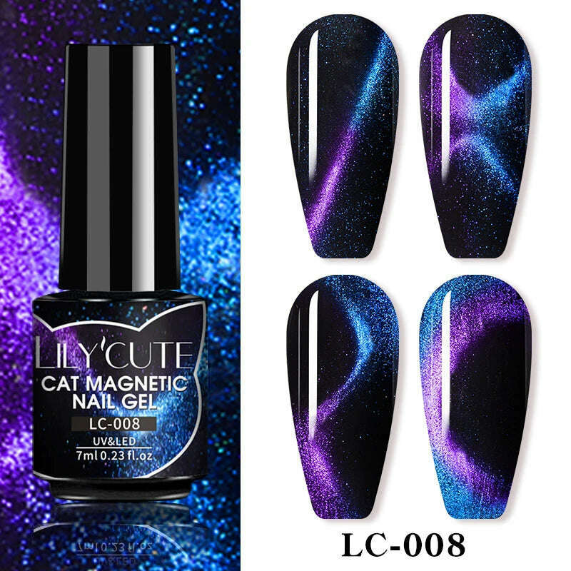 LILYCUTE 7ML Sparkling Glitter Rainbow Cat Magnetic Gel Nail Polish 9D Colorful Semi Permanent Soak Off Nail Art UV Gel Varnish - KIMLUD