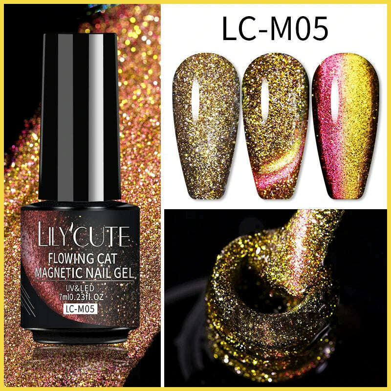 LILYCUTE 7ML Sparkling Glitter Rainbow Cat Magnetic Gel Nail Polish 9D Colorful Semi Permanent Soak Off Nail Art UV Gel Varnish - KIMLUD