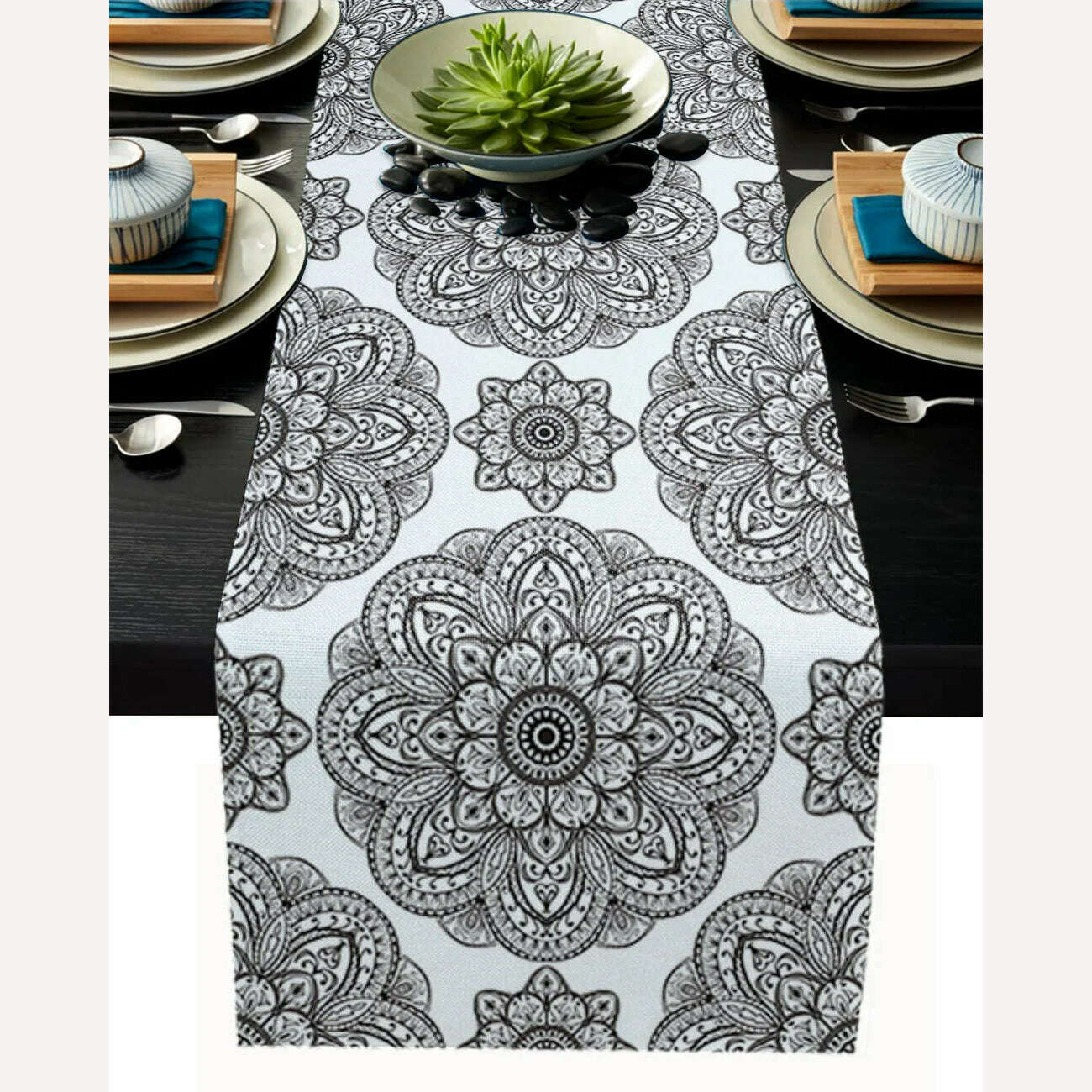 KIMLUD, Linen Burlap Table Runner Colorful Morocco Flowers Islam Arabesque Kitchen Table Runners Dinner Party Wedding Events Decor, LEX01528 / 180x33cm70x13inch, KIMLUD Womens Clothes