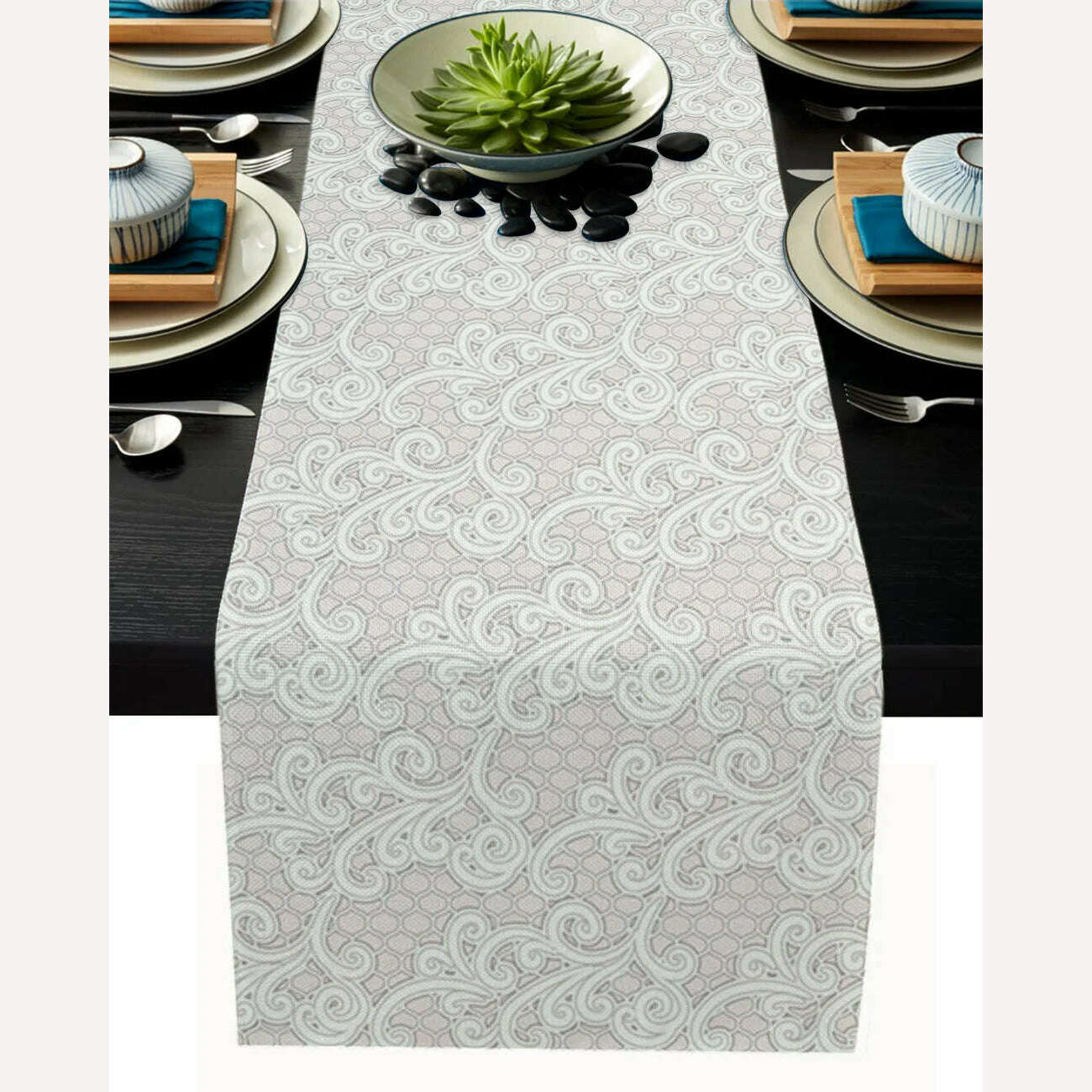 KIMLUD, Linen Burlap Table Runner Colorful Morocco Flowers Islam Arabesque Kitchen Table Runners Dinner Party Wedding Events Decor, LEX09826 / 180x33cm70x13inch, KIMLUD Womens Clothes