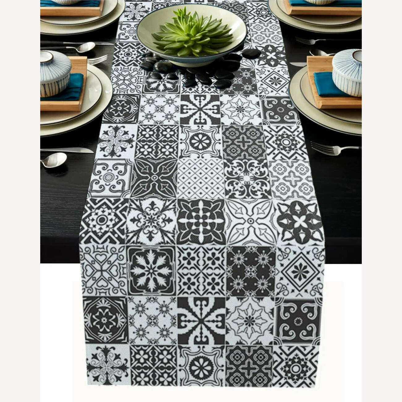 KIMLUD, Linen Burlap Table Runner Colorful Morocco Flowers Islam Arabesque Kitchen Table Runners Dinner Party Wedding Events Decor, LEX09489 / 180x33cm70x13inch, KIMLUD Womens Clothes